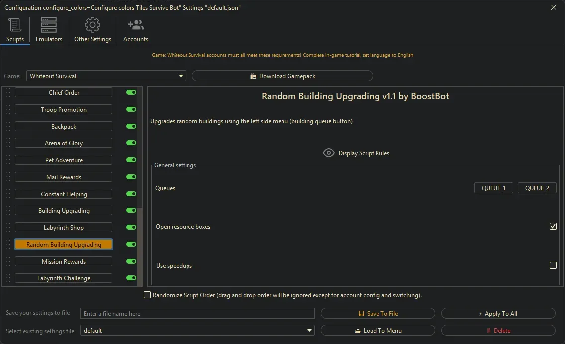 Whiteout Survival Bot - Random Building Upgrading