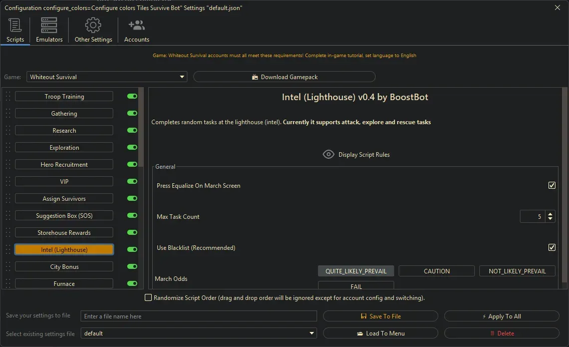 Whiteout Survival Bot - Intel (Lighthouse)